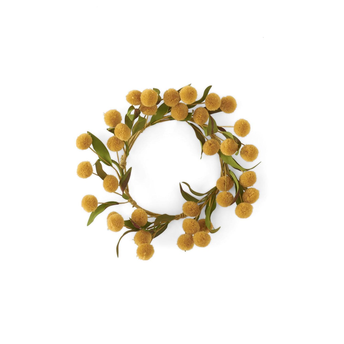 11.5 INCH POMPOM W/GREEN EVA LEAVES CANDLE RINGS