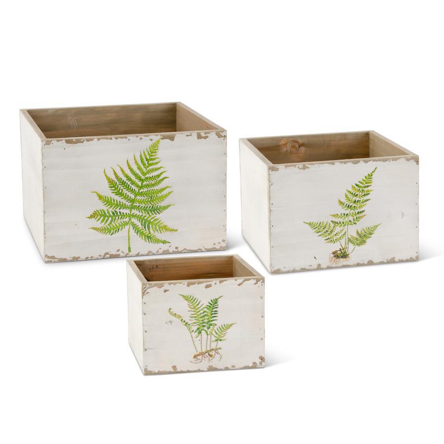 White Wood Nesting Boxes w/Fern Decals