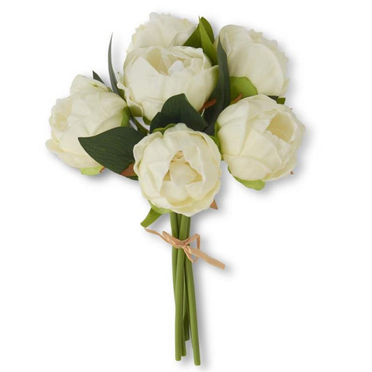 12 Inch White Real Touch Peony Bundle (6 Stem)