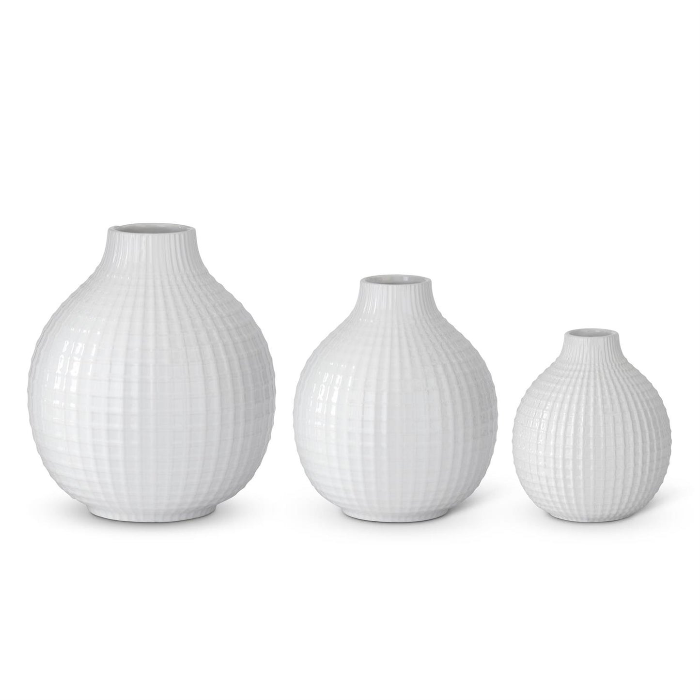 Glossy White Ceramic Grid Vases