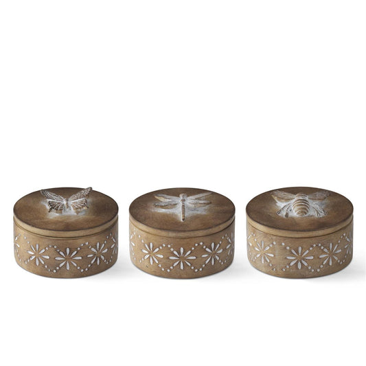 Assorted 3 Inch Round Brown Resin Lidded Containers