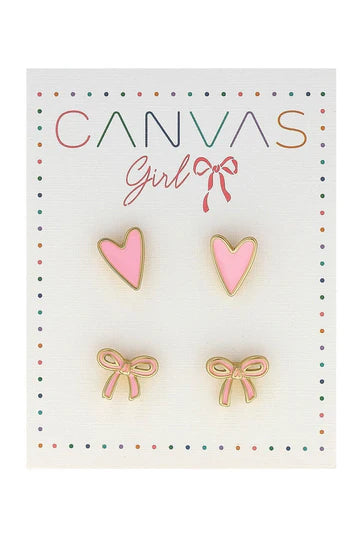 Clementine Bow & Heart Children's Stud Earrings (Set of 2)