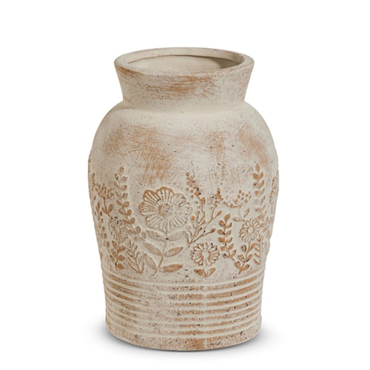 Whitewash Floral Embossed Vase