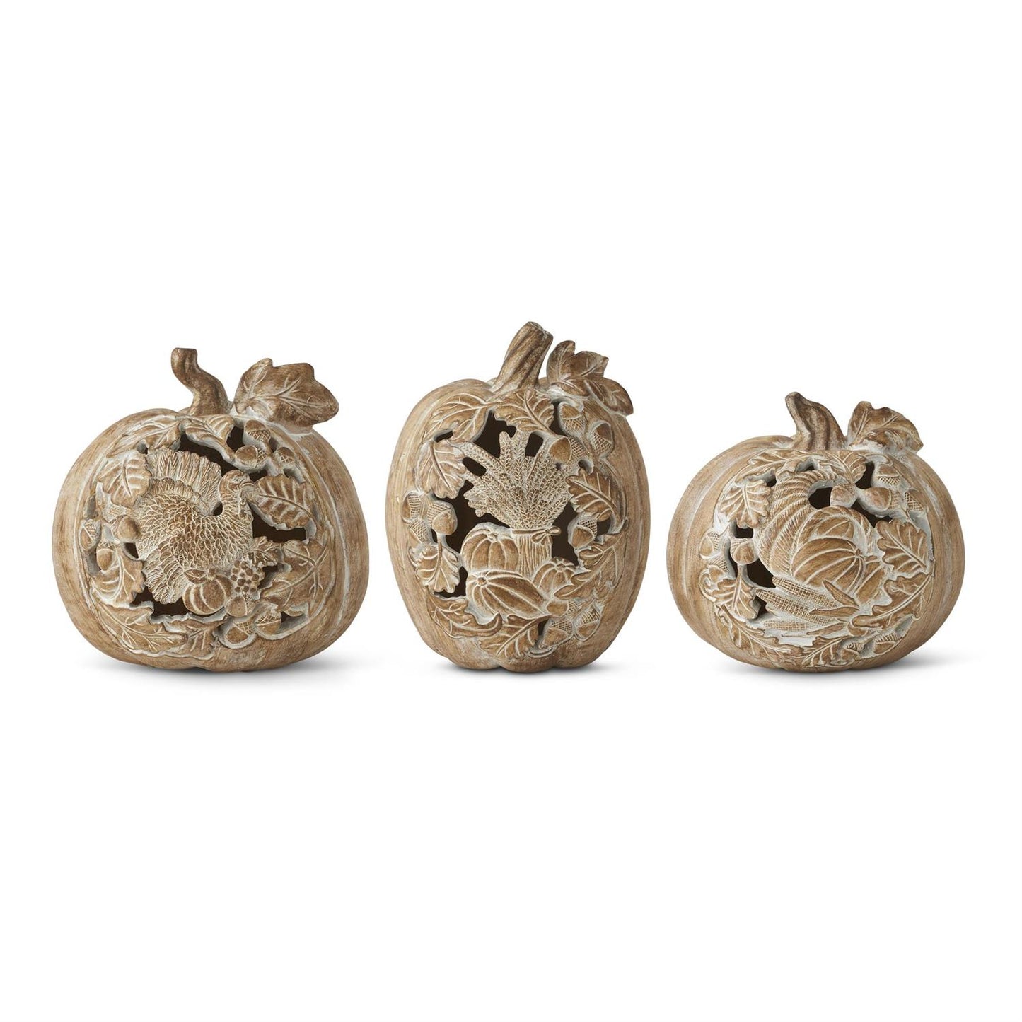 Resin Whitewashed Woodgrain Thanksgiving Cutout Pumpkins
