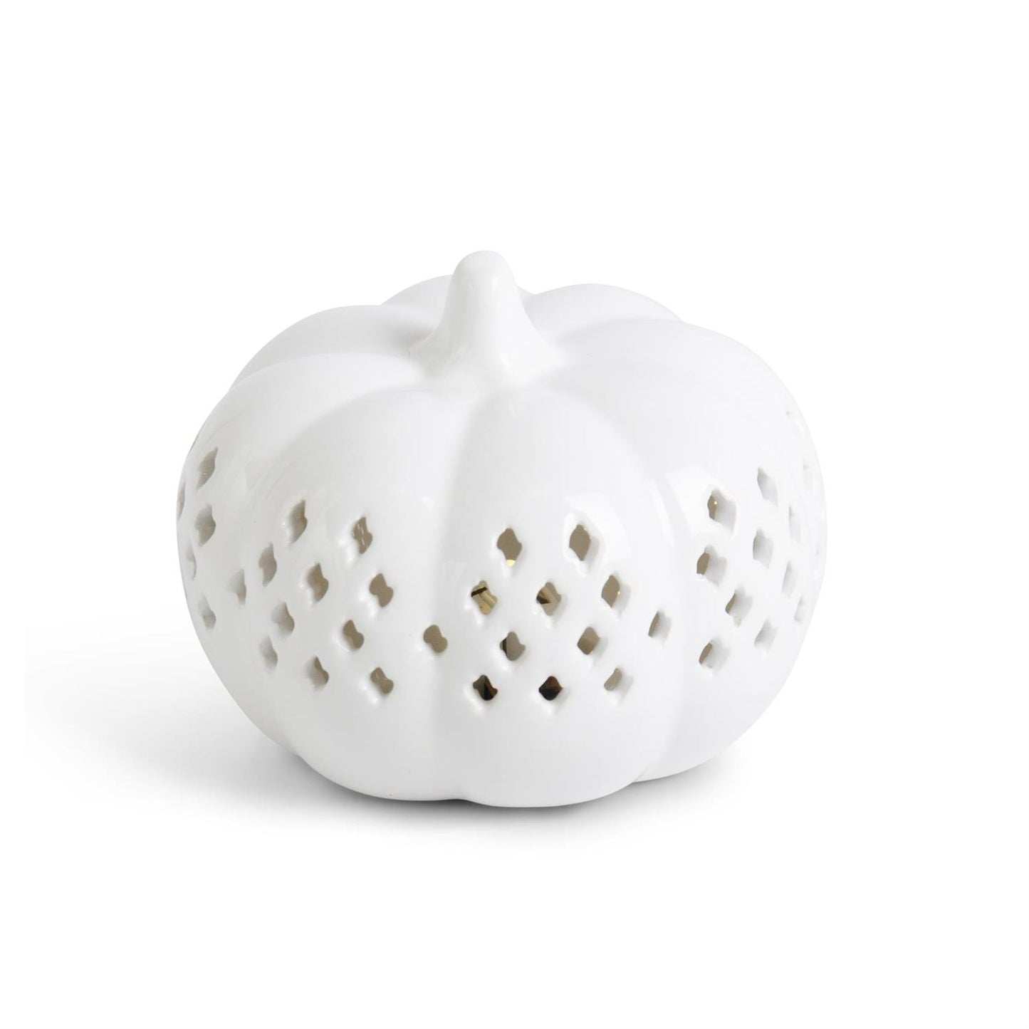 3.5 Inch White Ceramic Cutout LED Pumpkin w/Timer