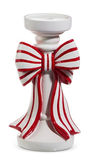 10 Red and White Stripe Bow Candle Holders