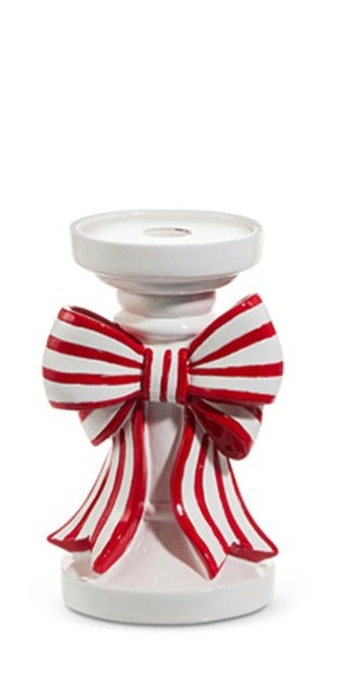 10 Red and White Stripe Bow Candle Holders
