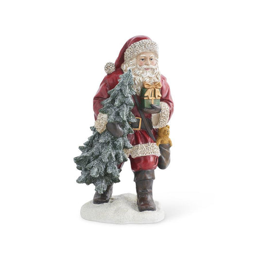23.5 Inch Vintage Resin Santa w/Glittered Tree