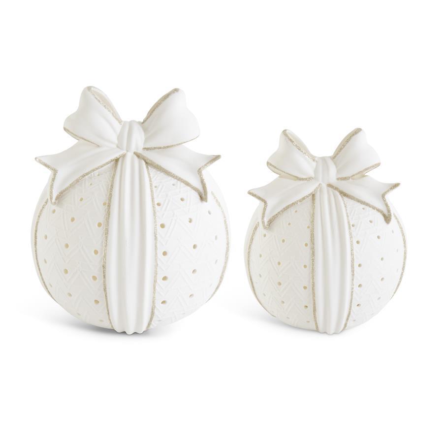 Cutout White Porcelain LED Tabletop Ornaments w/Timers