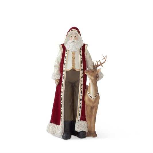 15 Inch Santa w/Burgundy Cape & Brown Deer