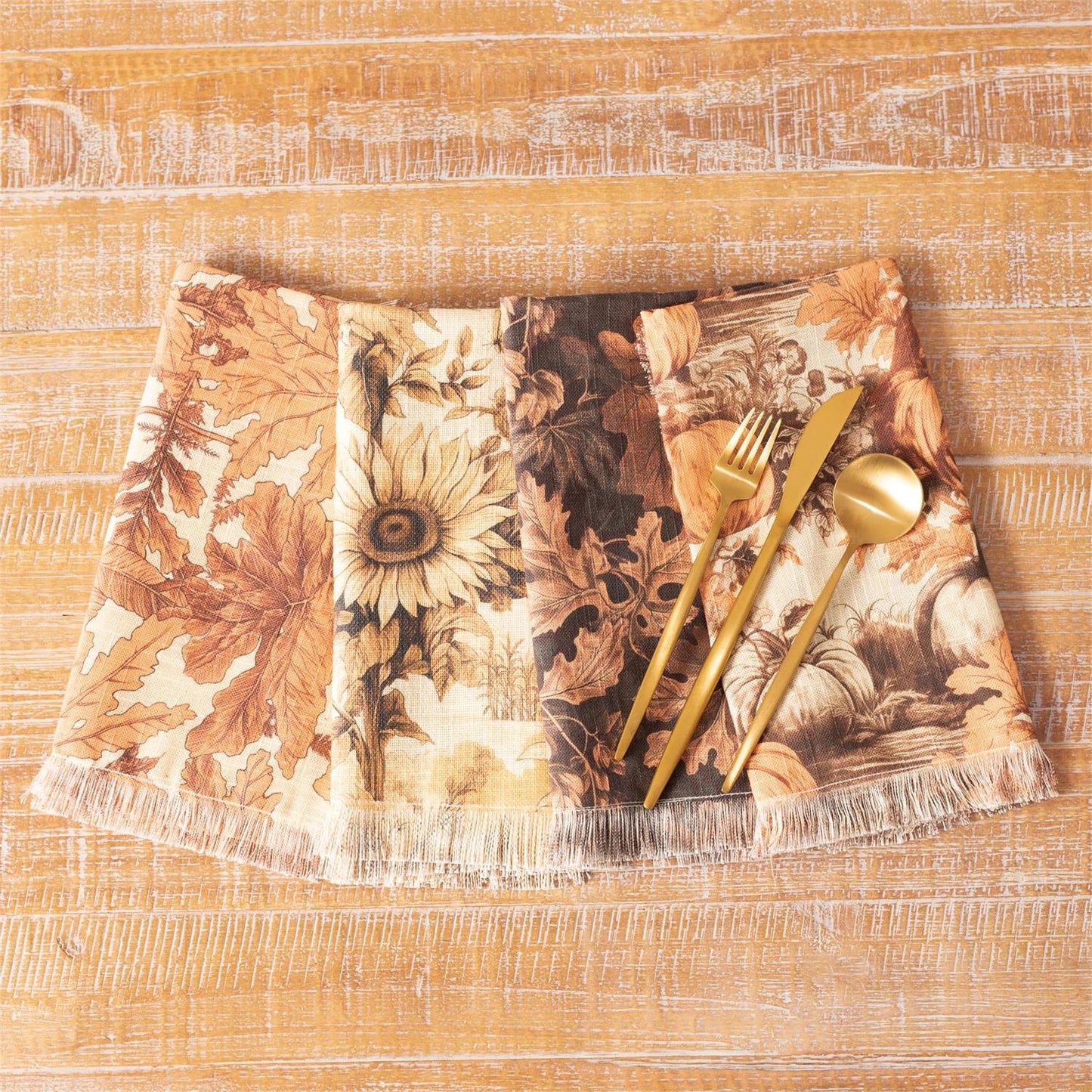Leaf And Pumpkin Assorted Napkins (Set of 4)