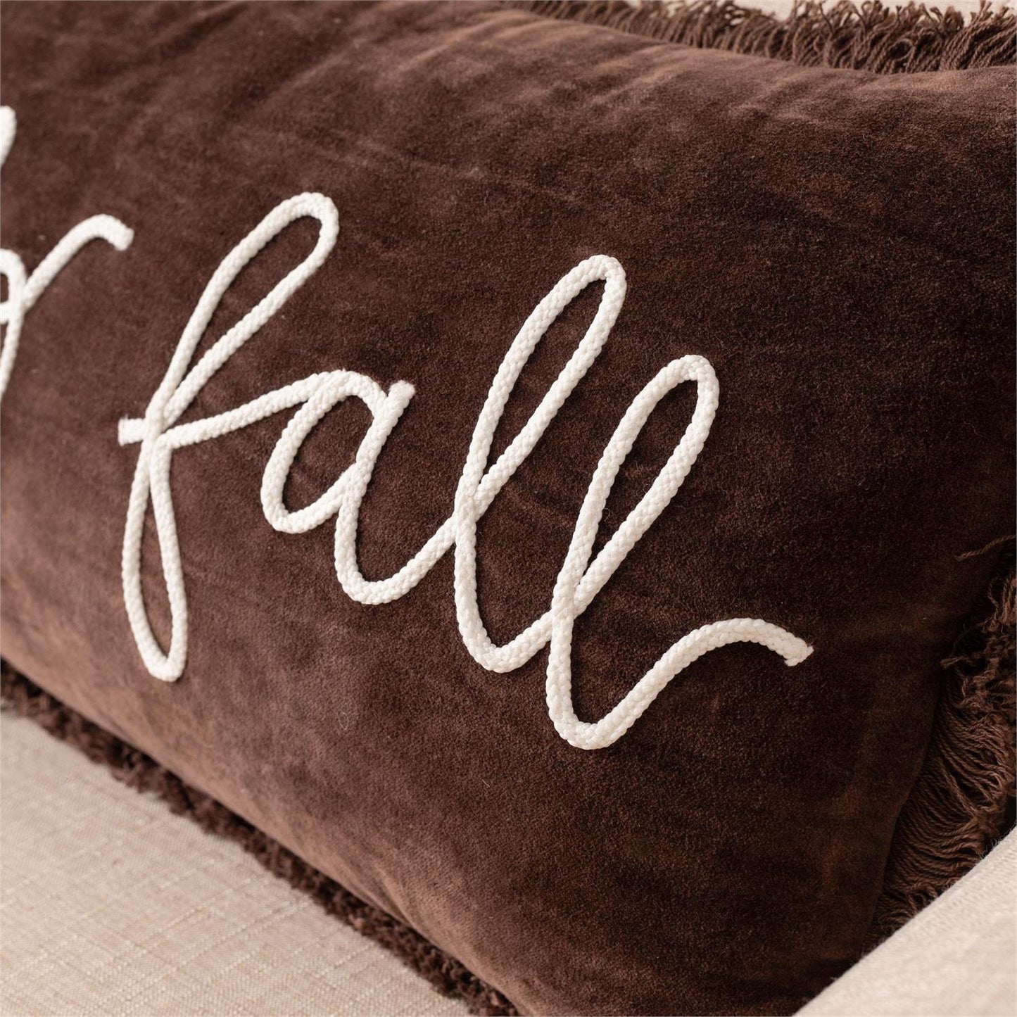 Lumbar Pillow - Hello Fall, Brown Velvet