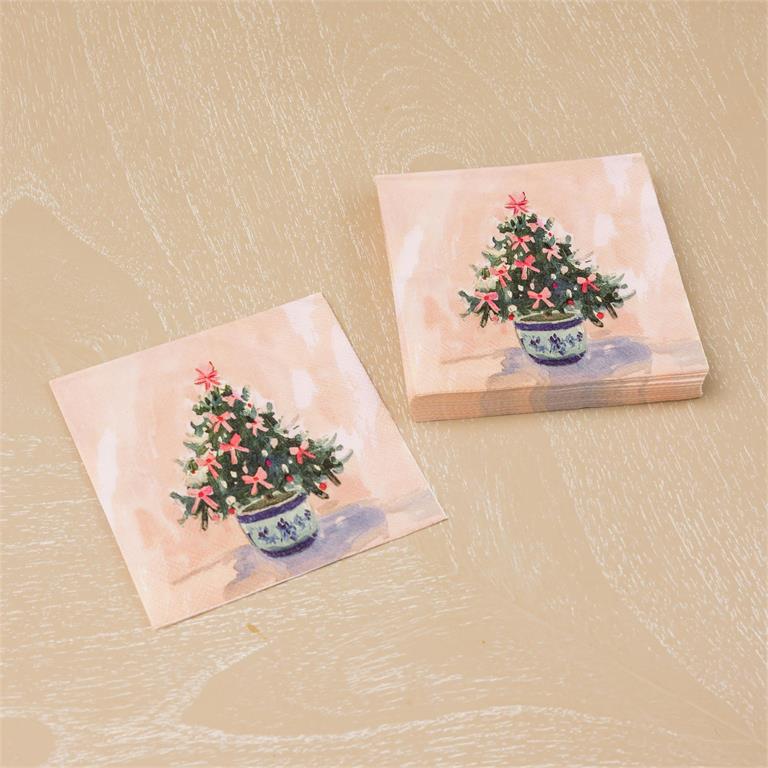 Paper Beverage Napkins - Blush Berry Bough - 20 Ct