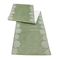 Elegant Green Table Runner with White Floral Embroidery