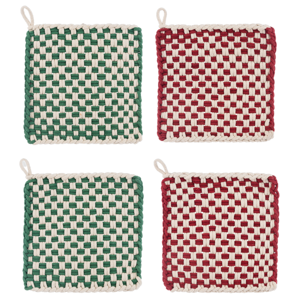 Cotton Crochet Christmas Check Pot Holder