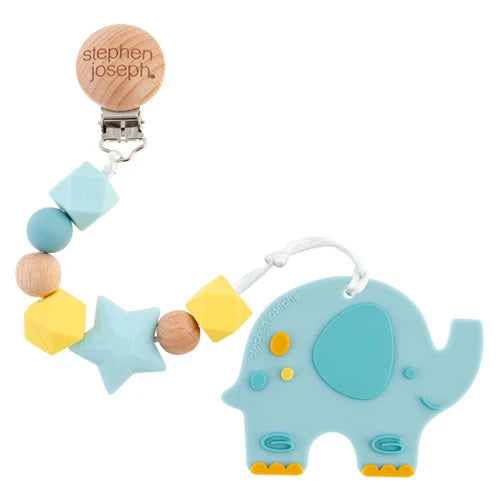 SILICONE TEETHER WITH PACIFIER CLIP ELEPHANT