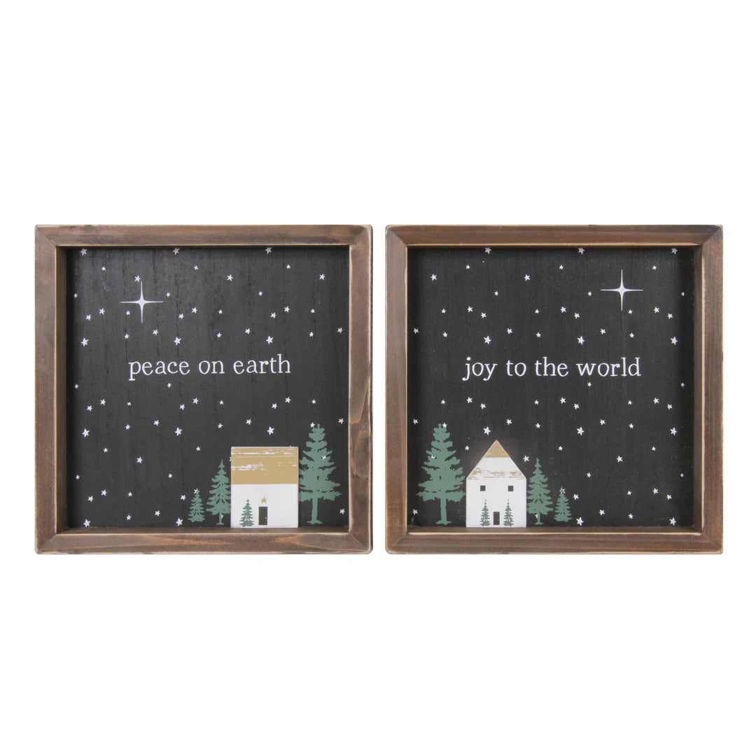 Wood Peace And Joy Block Decor 2 Asst