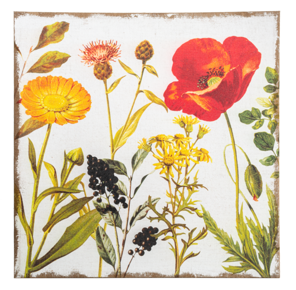 Poppy & Wildflowers on Burlap Wall Decor