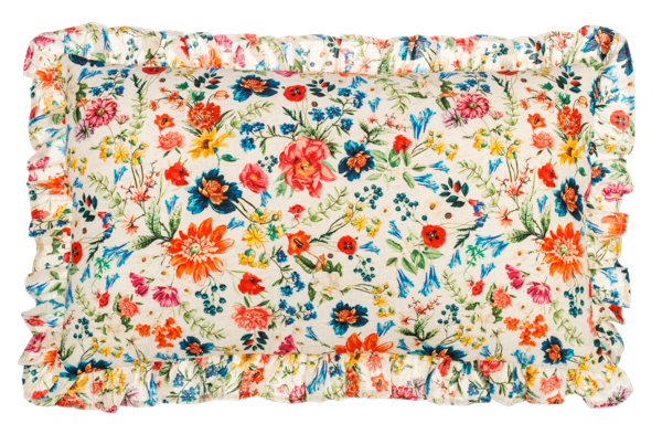 Floral Pattern Lumbar Pillow with Ruffles