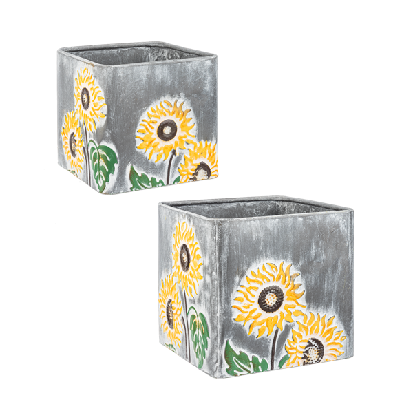 Embossed Square Sunflower Planter
