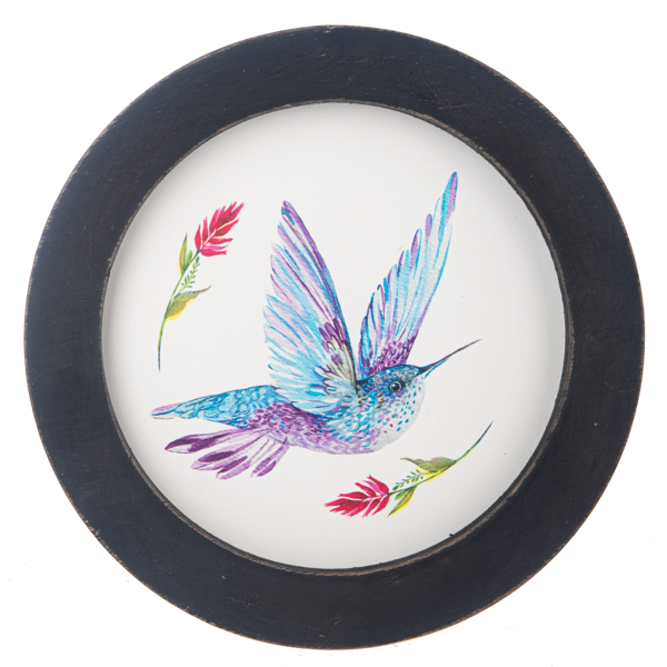 Round Watercolor Hummingbird Wall Decor