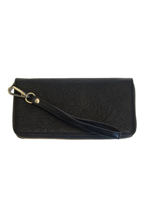 Black Rue Zip Around Wallet with Wristlet Strap