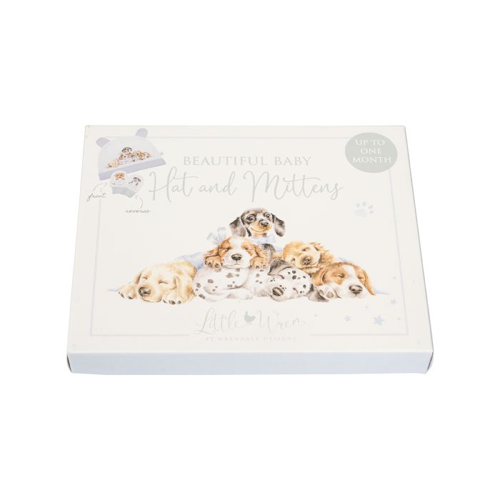 'LITTLE PAWS' DOG NEWBORN HAT AND MITTEN SET