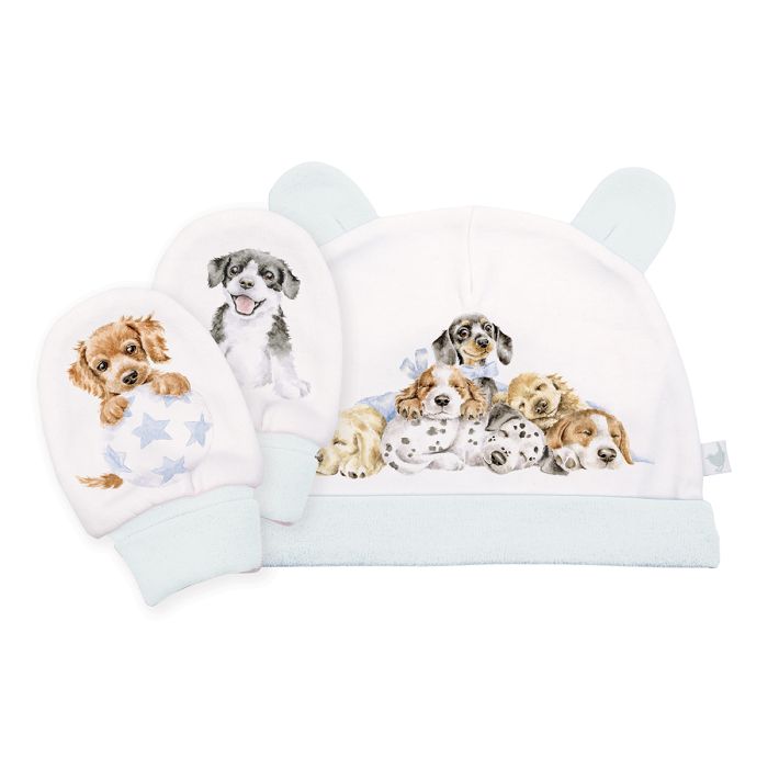 'LITTLE PAWS' DOG NEWBORN HAT AND MITTEN SET