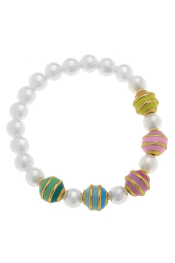 Molly Macaron Pearl Beaded Children's Stretch Bracelet in Multicolor
