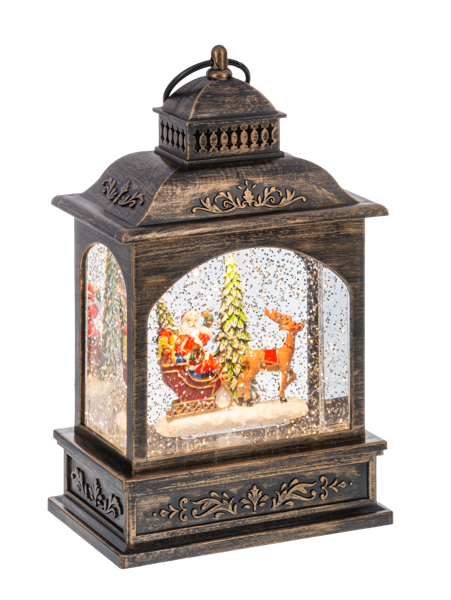 LED Light Up Shimmer Santa in Sleigh Lantern
