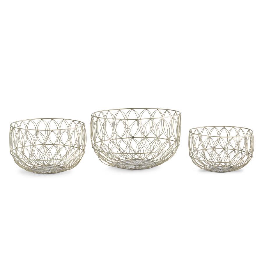 3 Metal Art Deco Wire Baskets