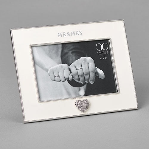 7"H MR & MRS FRAME W/HEART 4X6 CAROLINE COLLECTION