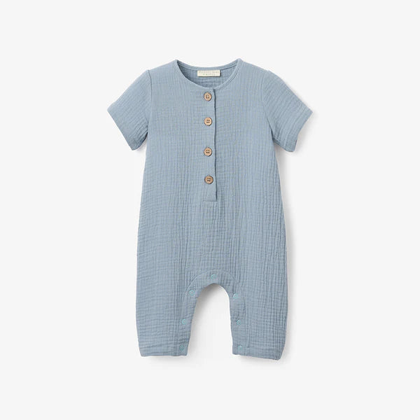 Stone Blue Organic Muslin Baby Jumpsuit