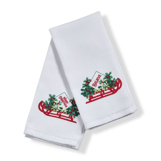 holly leaf sled guest towel set of 2 - multi