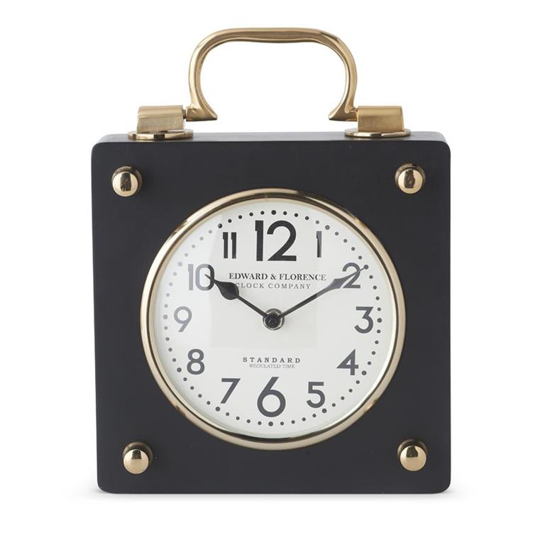 11.5 Inch Black and Gold Square Metal European Clock