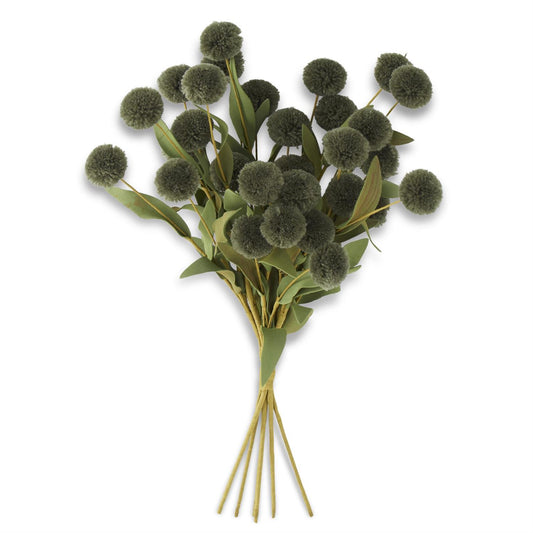 13 INCH GREEN POMPOM PICK W/GREEN EVA LEAVES BUNDLE