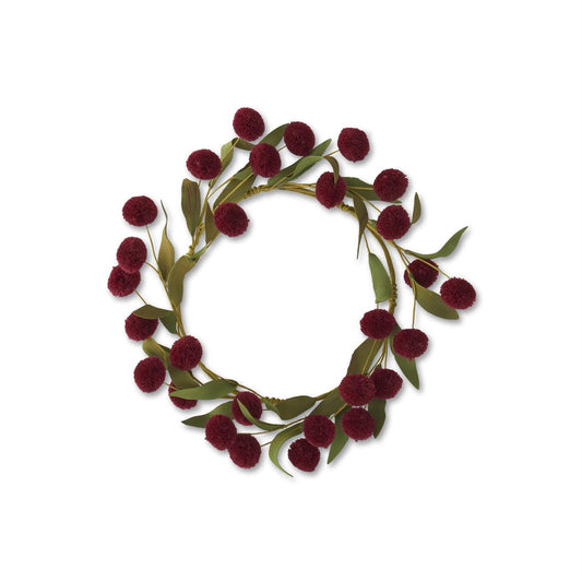 11.5 INCH POMPOM W/GREEN EVA LEAVES CANDLE RINGS