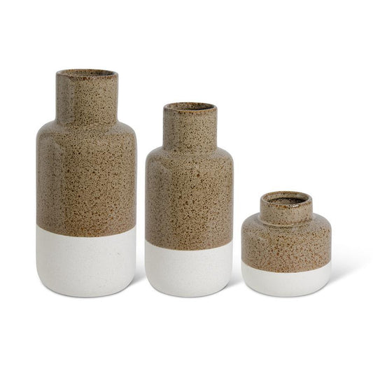 WHITE BOTTOM TAN SPECKLED CERAMIC VASES