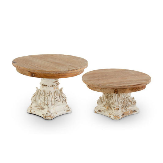 Weathered White Resin Risers w/Natural Wood Tops