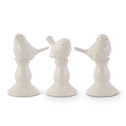Cream Ceramic Birds on Pedestal