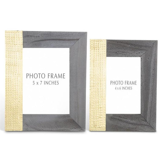 Set of 2 Gray Marbled Resin & Textured Brass Photo Frames