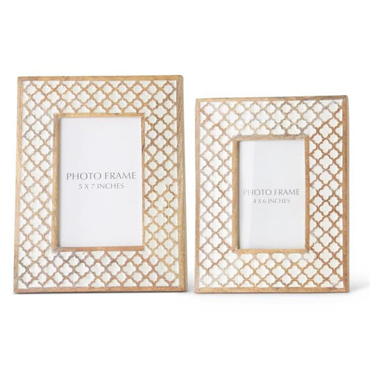 Light Mango Wood White Moroccan Pattern Photo Frames