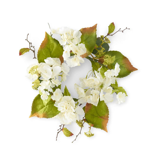 16 Inch White Hydrangea Candle Ring/Wreath (6.5Dia.)