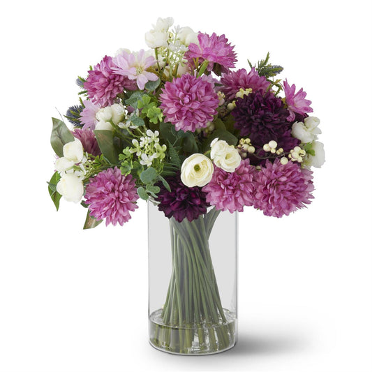 16 Inch Purple & White Perennials Spring Premade w/Faux Water