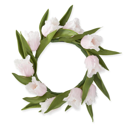 10 Inch Pink Real Touch Parrot Tulip Candle Ring (4.75"Dia.)