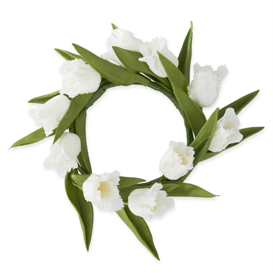 10 Inch White Real Touch Parrot Tulip Candle Ring (4.75"Dia.)