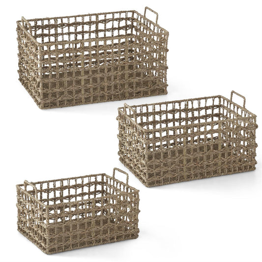 Set of 3 Rectangular Woven Grass Nesting Baskets