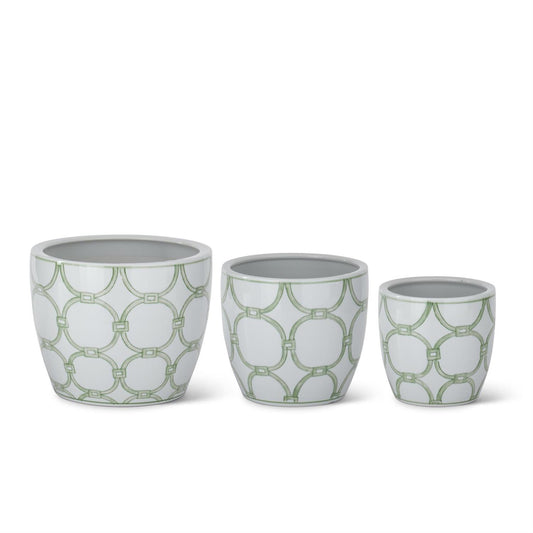 Green & White Ceramic Pots w/Drain