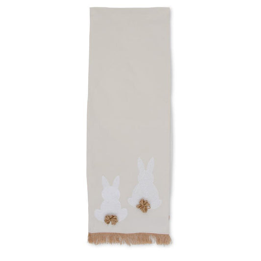 72 Inch Tan Table Runner w/White Embroidered Easter Bunny