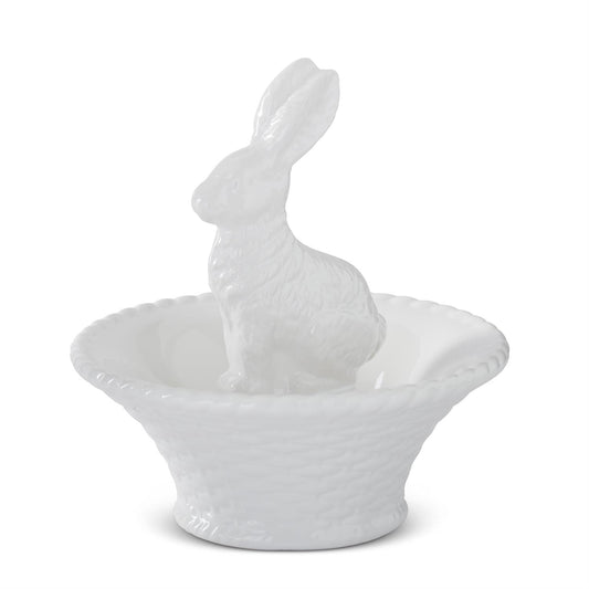 9.5 Inch White Dolomite Bunny In Basket Bowl